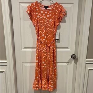 NWT Perceptions Coral and White Polka Dot Midi Dress